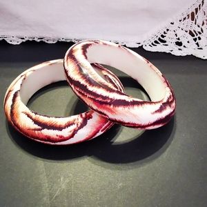 Pair of Chunky Domed Animal Tiger Print Plastic Bangle Bracelets